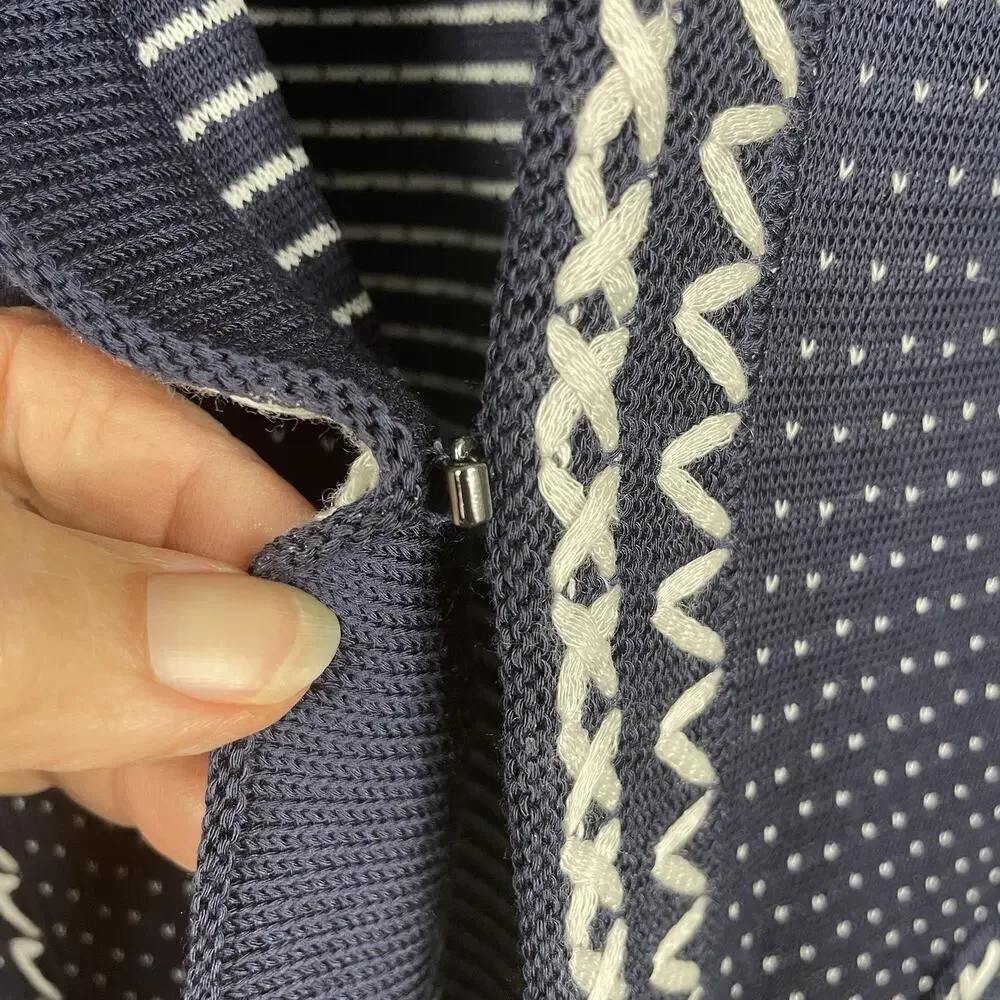 Ming Wang Cardigan Blazer Size XL Navy White Embroidered Stretch Office Career - Picture 9 of 12